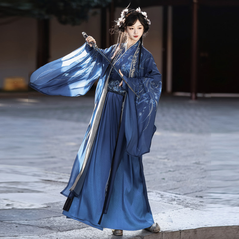 魏晋汉服南北朝大袖衫重工刺绣古装武侠风男女同款战国袍古风套装