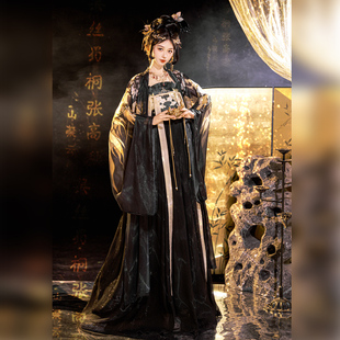 高档印花中国风CP情侣套装 原创唐制汉服诃子裙舞台走秀男女大袖 衫