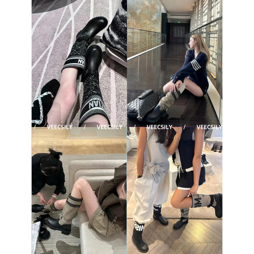 VEECSILY经典字母刺绣骑士靴