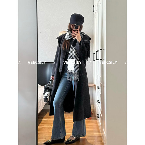 VEECSILY/显白如醋酸~设计感秋冬格纹羊毛大披肩文艺时尚百搭围巾