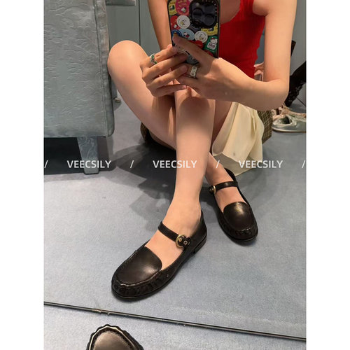 复古学院风一字扣玛丽珍平底单鞋