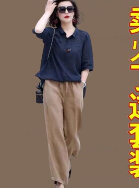阔太太国风棉麻亚麻套装女夏新款