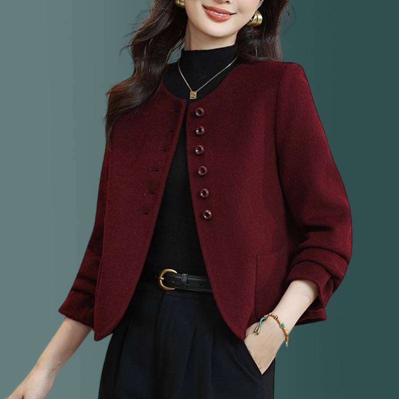 酒红色羊毛呢外套女2025秋冬新款