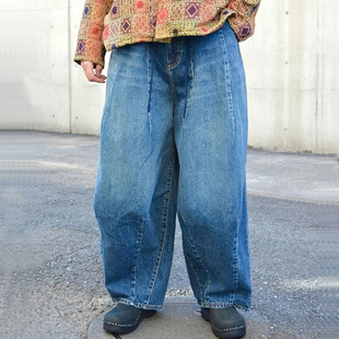 老夫子 Needles 蝴蝶 欧美男女胖胖阔腿裤H.D 日系灯笼水洗牛仔裤