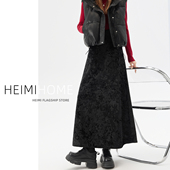 黑色高级感丝绒裙半身裙女秋冬季 气质大摆伞裙加绒加厚包臀长裙潮