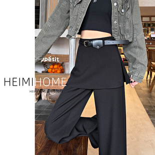 休闲裤 黑色屁帘西装 潮 高级感窄版 高腰假两件直筒裤 阔腿裤 女春夏季