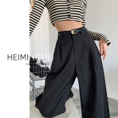 小个子直筒高级感休闲裤 裤 女春秋高腰宽松垂感西装 黑色拖地阔腿裤