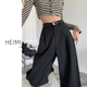 小个子直筒高级感休闲裤 裤 女春秋高腰宽松垂感西装 黑色拖地阔腿裤