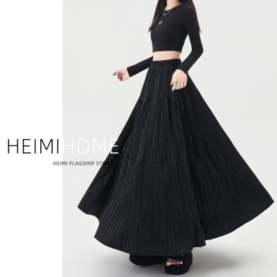 秋冬季压褶丝绒蛋糕半身长裙