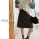 复古棕菱格纹半身裙女秋冬季 学院风A字中裙小个子毛呢直筒格子裙