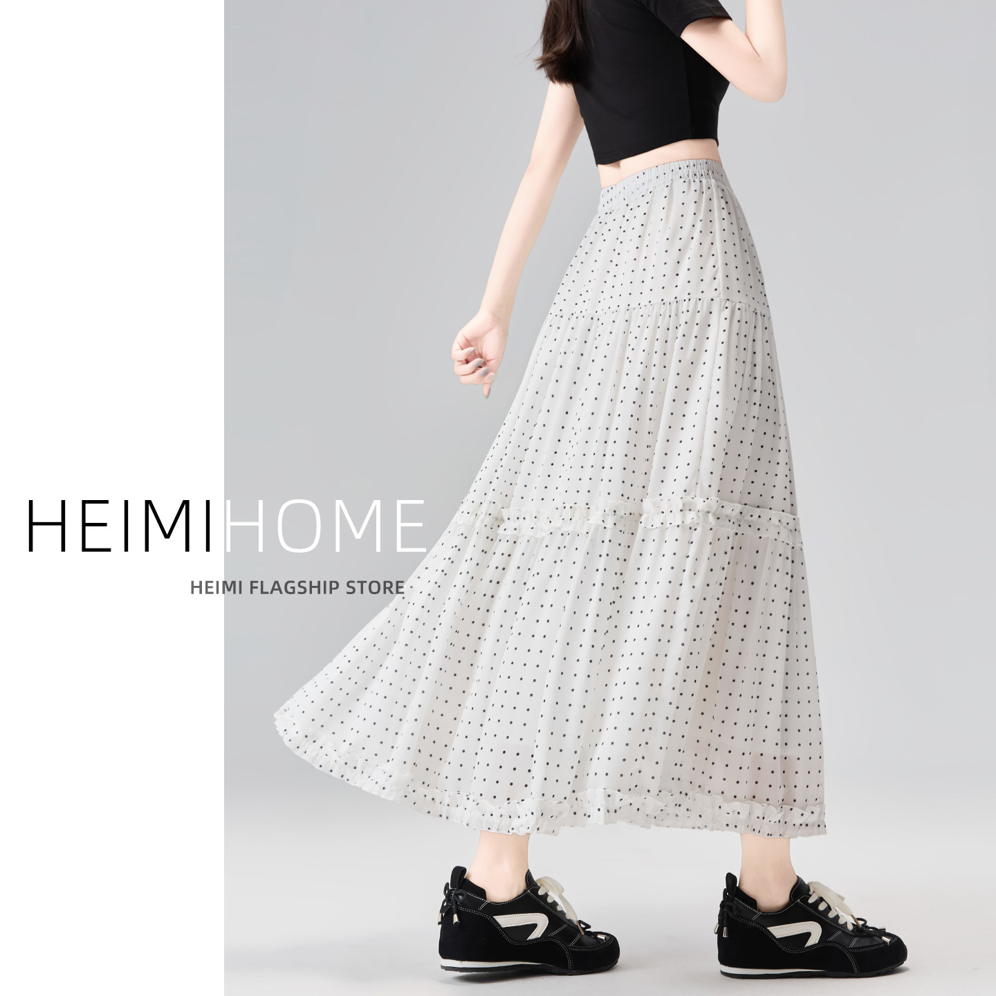 白色木耳边半身裙女夏薄款甜美设计感雪纺蛋糕裙中长款A字波点裙