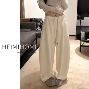 设计感抽绳加绒束脚运动裤 慵懒感羊绒阔腿裤 女秋冬加厚糯米弯刀裤