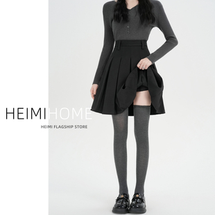 黑色百褶裙女秋冬季 中裙 学院风高腰A字压褶半身裙小个子加厚西装