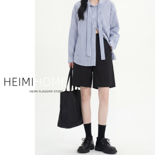 高腰分割拼接五分阔腿裤 黑色气质外穿中裤 短裤 百搭西装 女2026夏季