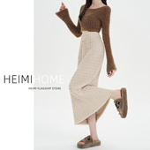 燕麦色褶皱半身裙女春秋冬季 松紧高腰a字直筒长裙流苏毛边针织裙