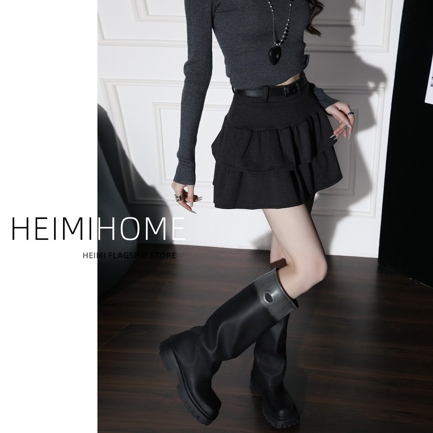 秋冬季高腰毛呢短裙蛋糕半身裙