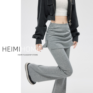 小个子假两件屁帘瑜伽裤 设计感休闲卫裤 女春夏季 浅灰色微喇运动裤