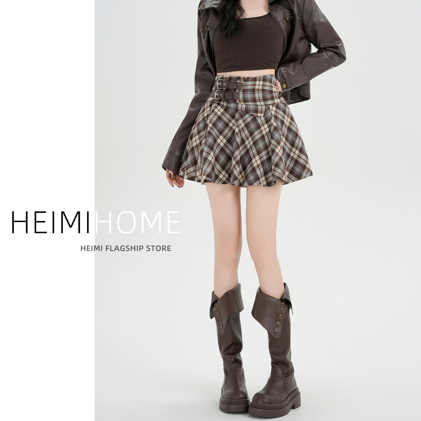 秋冬季设计感复古格子蓬蓬半身裙