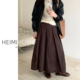 咖色竖条纹百褶中裙女秋冬加厚复古长款 伞裙学院风A字肌理感半裙