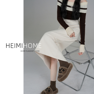 米白色开叉直筒裙女秋冬高级长款 毛呢半身裙小个子磨毛a字包臀裙