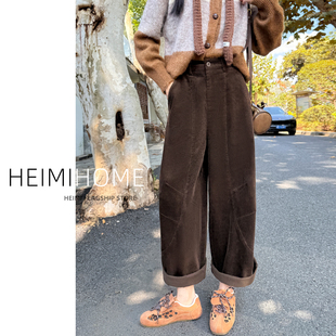 小个子宽松香蕉休闲裤 咖色灯芯绒裤 子女秋冬加厚慵懒感休闲弯刀裤