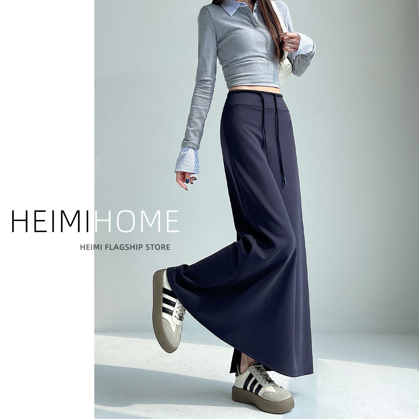 藏青色运动裙半身裙女春秋冬季慵懒感休闲卫裙中长款后开叉直筒裙,女装/女士精品,半身裙,淘宝优惠券,粉丝福利购,淘宝优惠卷