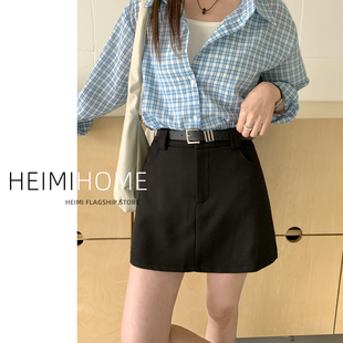 高级黑色A字西装 学院风百搭短裙小个子高腰包臀半身裙 裙女春夏季