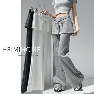 休闲卫裤 浅灰色假两件屁帘运动裤 女2026夏季 高腰叠穿微喇裤 潮 长裤