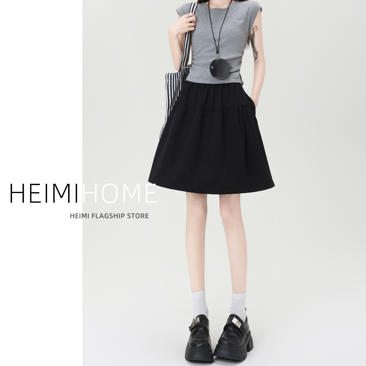 黑色日系学院风短裙女夏季松紧高腰a字半身裙宽松休闲五分运动裙