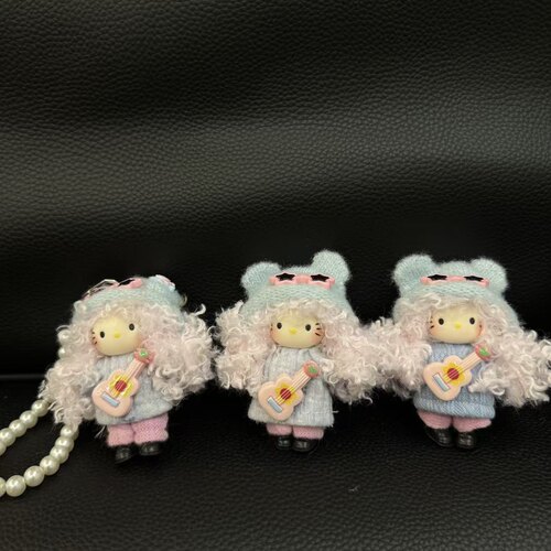新款hello kitty大蝴蝶结豹纹包包挂饰 爆炸头kitty可爱钥匙扣