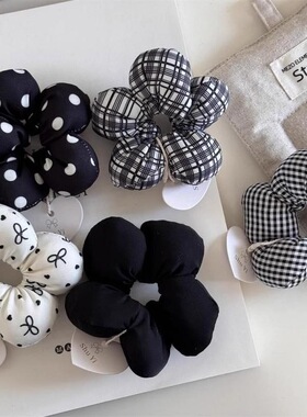 甜酷女生黑色系超大花朵发圈可爱波点蝴蝶结格纹肠圈新款头绳发饰