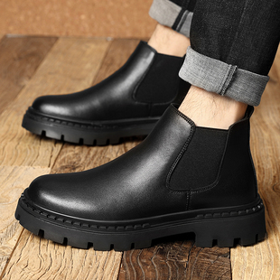 2025新款切尔西靴靴英伦风马丁靴高帮秋冬季靴子厚底真皮短靴子男