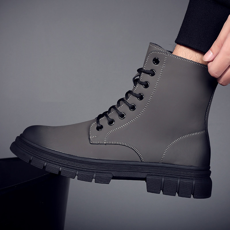 男士新款厚底耐磨高帮鞋真皮软底马丁靴秋冬季时尚百搭拉链工装靴