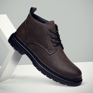 冬季马丁靴男士真皮加绒英伦风皮靴秋季低帮短靴子男款休闲工装鞋