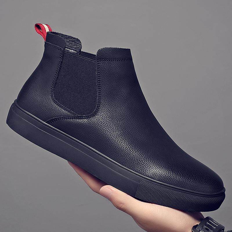2024新款短靴子男款真皮马丁靴加绒保暖秋冬季一脚蹬时尚切尔西靴