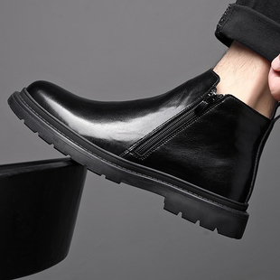 马丁靴男款英伦风时尚百搭男士中帮切尔西秋冬季侧拉链休闲短靴子