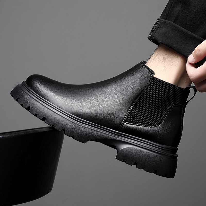 冬季新款真皮男鞋百搭透气轻质软底鞋商务英伦风休闲鞋男士皮靴子