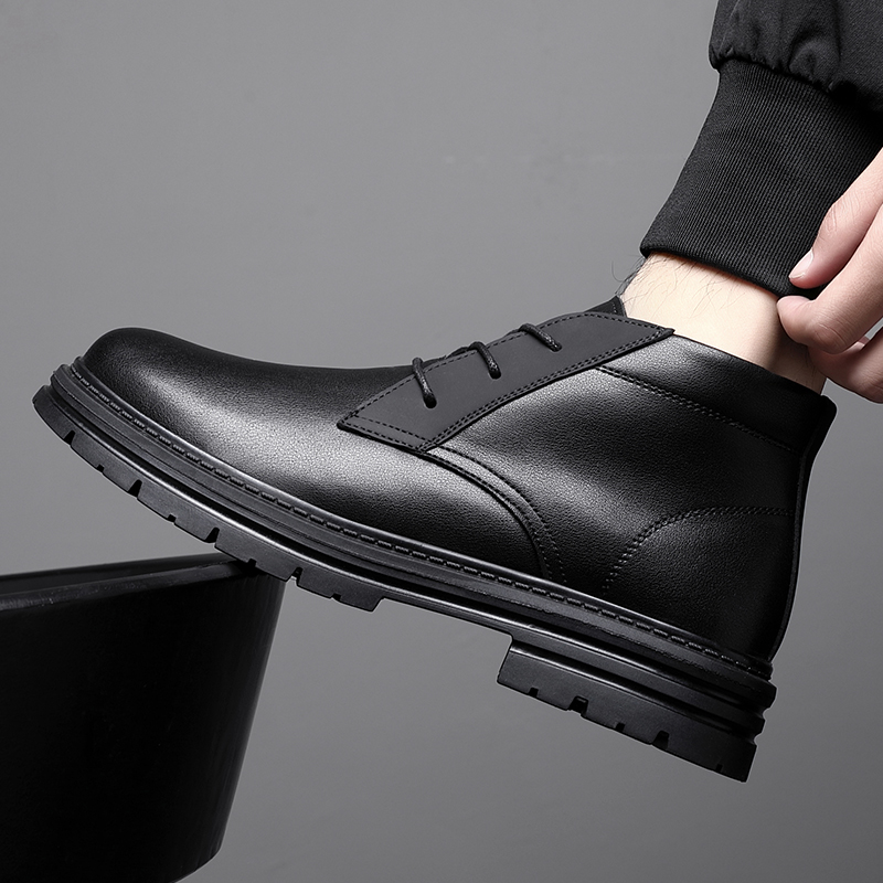 马丁靴男2025新款冬季时尚男士加绒皮靴子英伦风短靴厚底休闲皮鞋