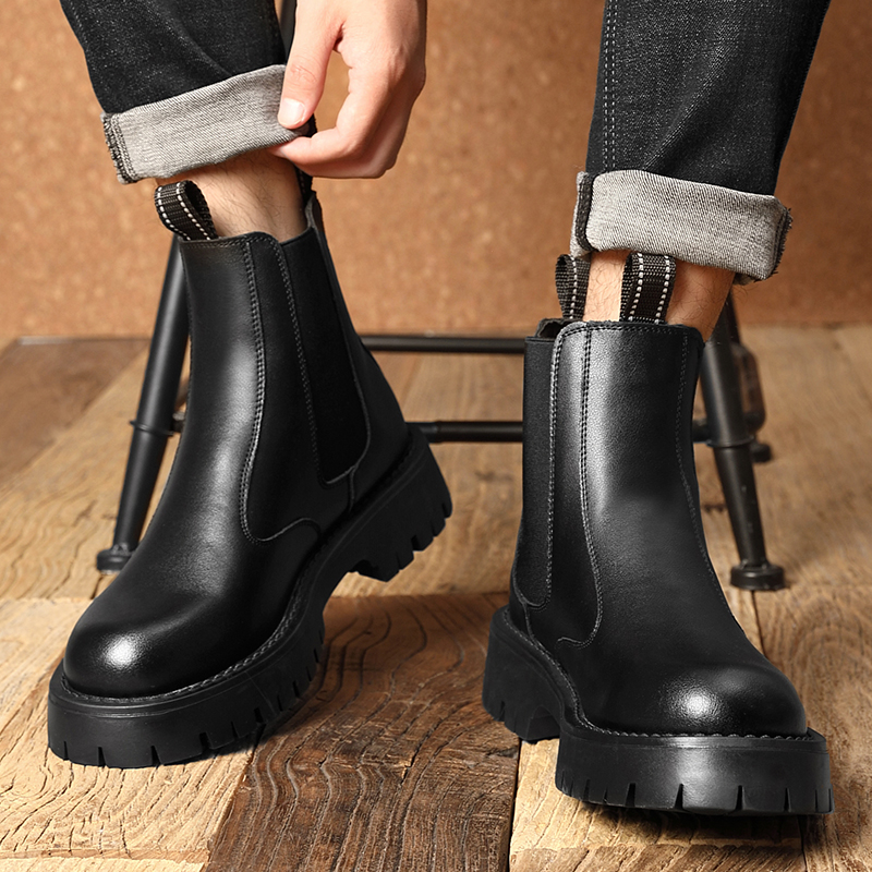 切尔西靴男厚底透气高帮皮鞋