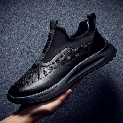 2024新款潮男士鞋子男款黑色时尚厚底一脚蹬透气休闲鞋软底运动鞋