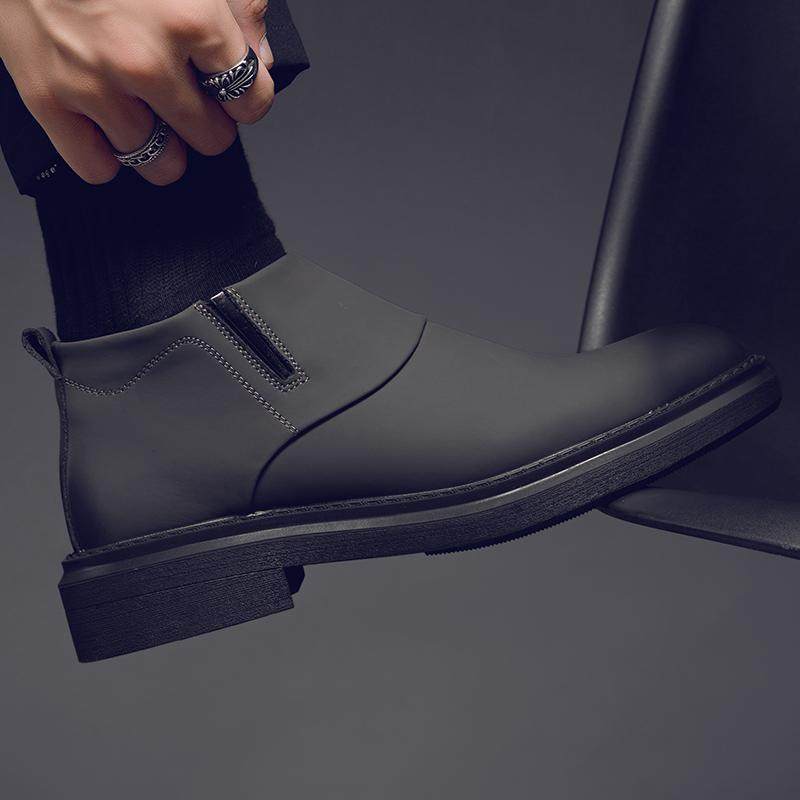 切尔西靴子男秋冬季加绒保暖英伦风马丁靴男士中帮皮靴拉链潮短靴