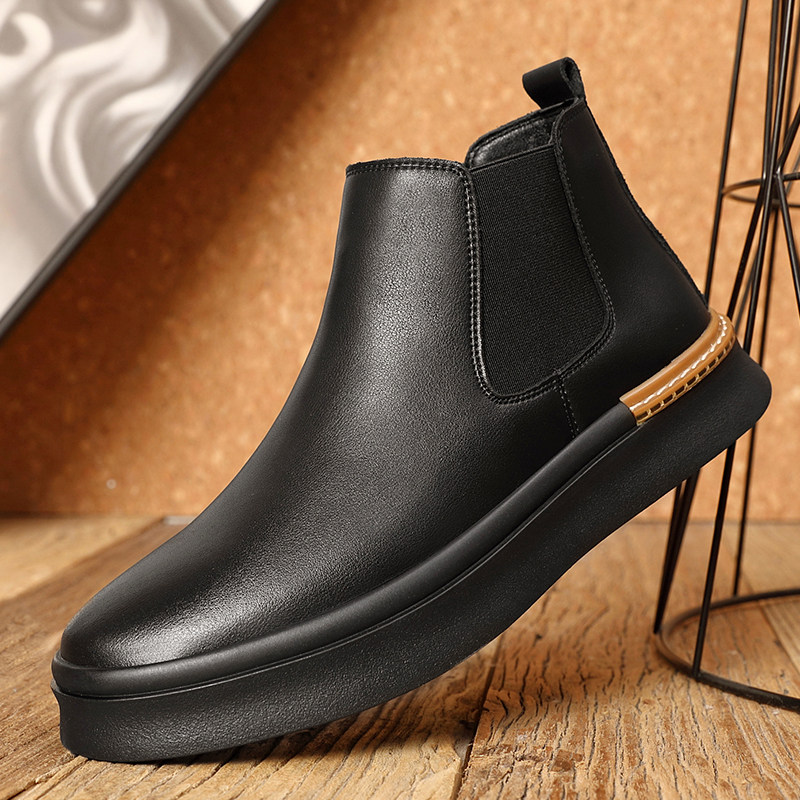 英伦风低帮切尔西靴男2025秋冬新款黑色真皮皮鞋马丁靴中帮男短靴