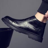 马丁靴男真皮2024新款 商务休闲高帮皮鞋 英伦切尔西靴拉链加绒短靴