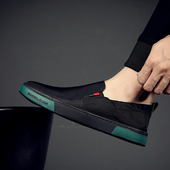 帆布鞋 透气新款 软底耐磨休闲鞋 轻便低帮一脚蹬大码 男鞋 黑布鞋 夏季