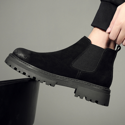 马丁靴男士新款保暖加棉秋冬季切尔西短靴英伦风工装靴中帮棉鞋男