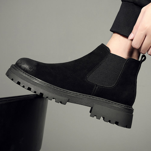 马丁靴男士新款保暖加棉秋冬季切尔西短靴英伦风工装靴中帮棉鞋男