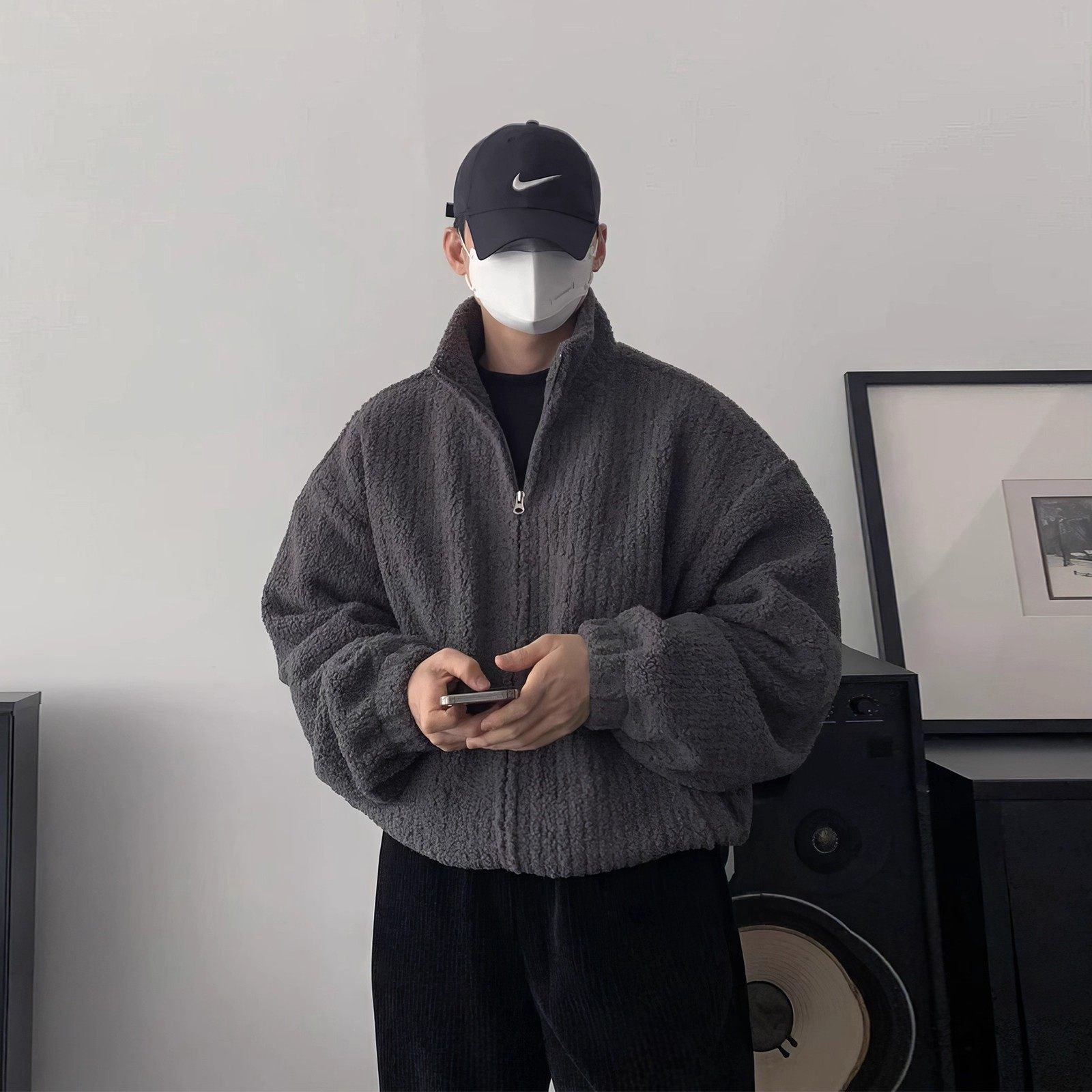 翻领灯芯绒宽松棉服男士秋冬重工加厚高克重毛绒短款夹克保暖外套