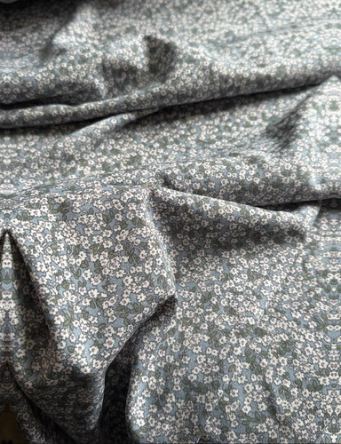 一米 莫蓝小碎花款 麻纱雪纺布料 抗皱 时装面料（宽1.45米左右）