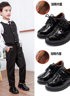 男童皮鞋2025秋冬新款加绒儿童演出鞋黑色英伦风软底学生表演鞋子