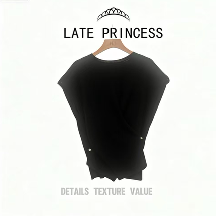 LATE PRINCESS【夏日风尚】新款不规则交叉设计感短袖上衣